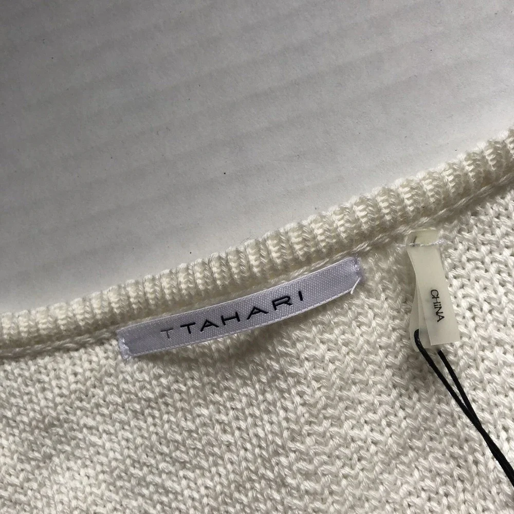 Tahari Ivory White Fiona Fringe Cardigan Sweater Sz M A1558